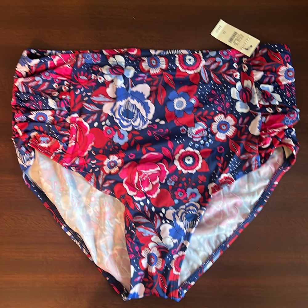 Talbots Patriotic Bikini Bottom High Waist NWT 12 red white blue floral